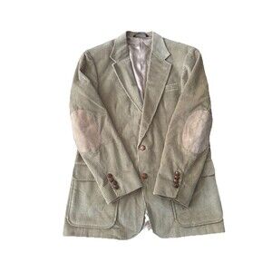 VINTAGE Lands End Mens 40L Tan Corduroy Blazer Sport Coat Jacket Elbow Patches